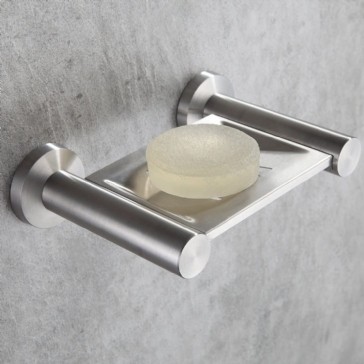Glue a stainless steel soap holder onto ceramic tiles