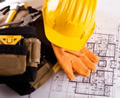 Construction tools and building plans