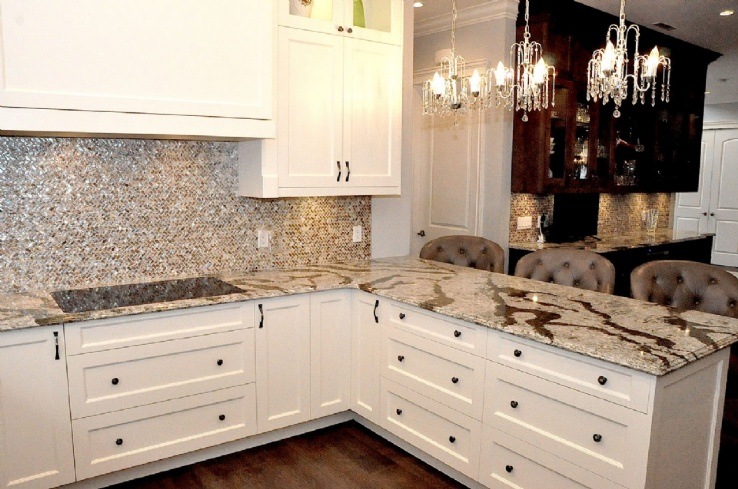 granite countertop on white cabinetry