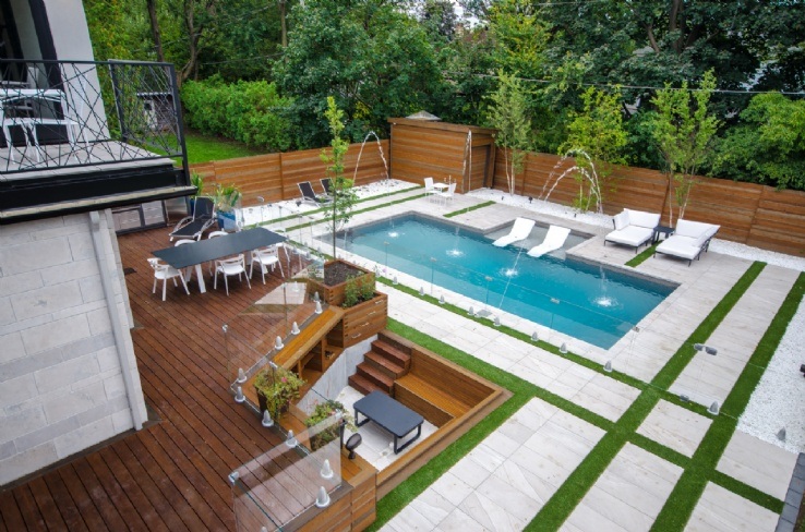 swimming pool and patio in the backyard