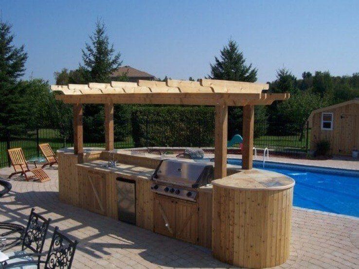 Outdoor cooking centre / bar made of cedar and slate