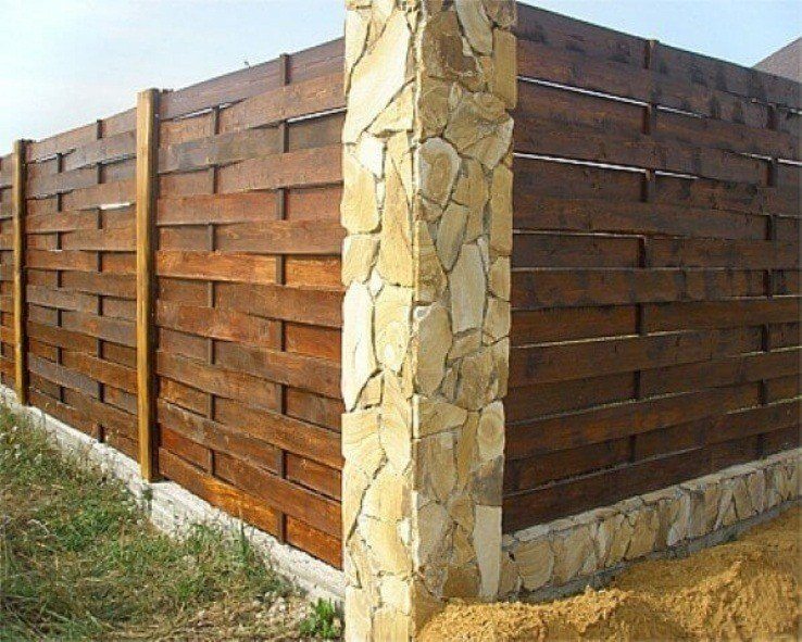 Custom laced fence with stone posts