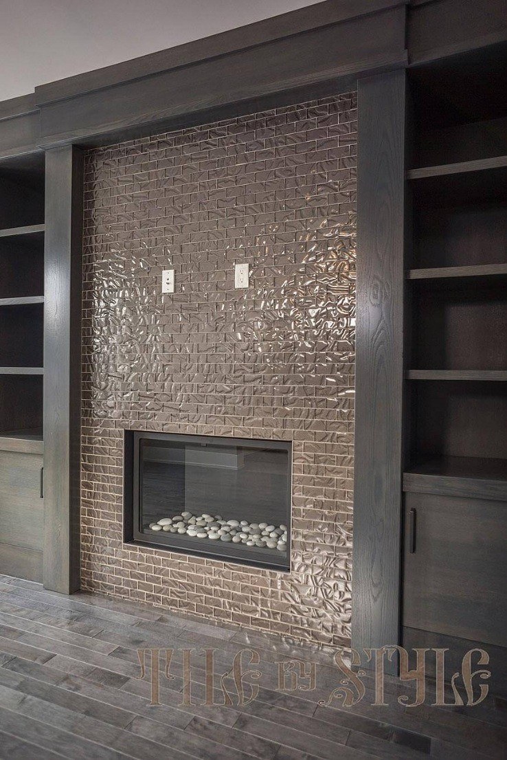 Glass fireplace tiles